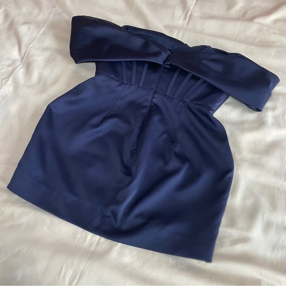 House of CB- NURUL Navy Satin Draped Strapless Dress Size XL Mini - Picture 8 of 12